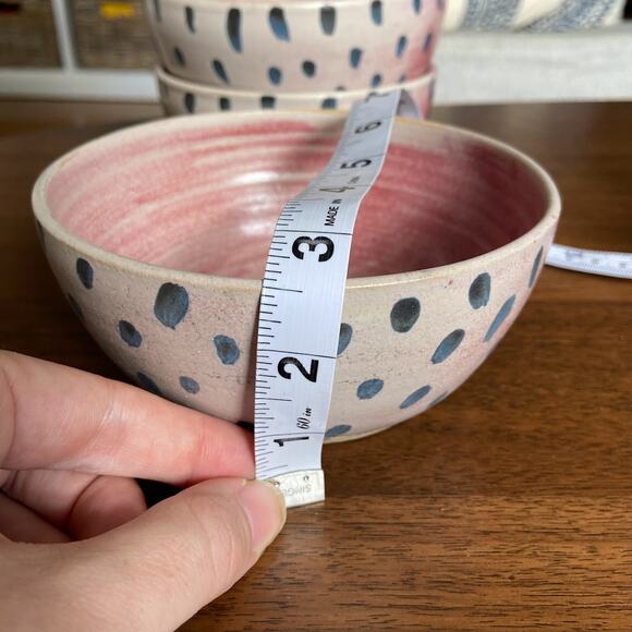 Old House Pottery Seagrove NC Fred Beane Pink and Blue Polka Dot Bowls (3) - Picture 6 of 6